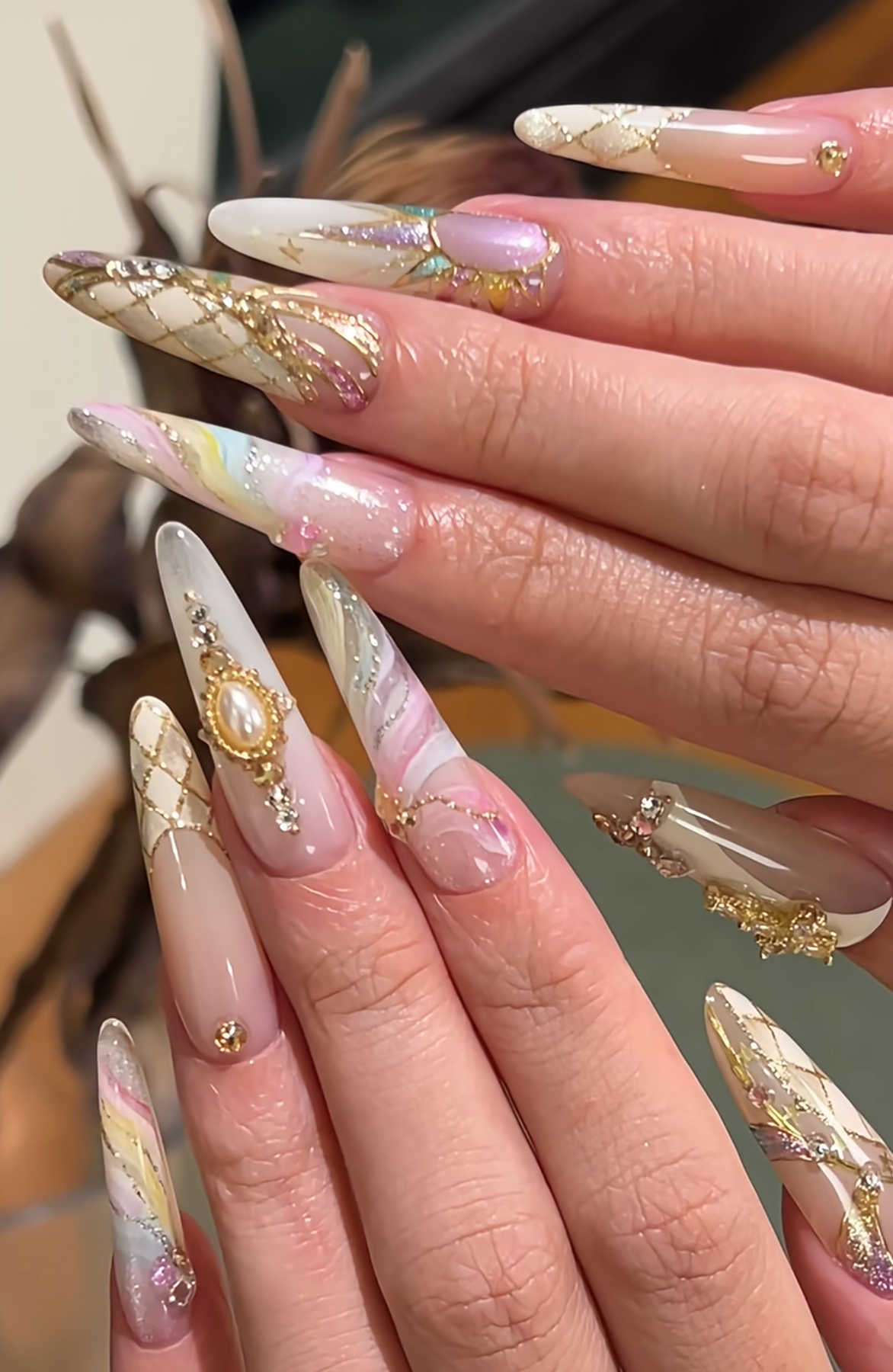 Namie*韵姐高品质铜胚真金电镀百搭椭圆高亮珍珠美甲饰品