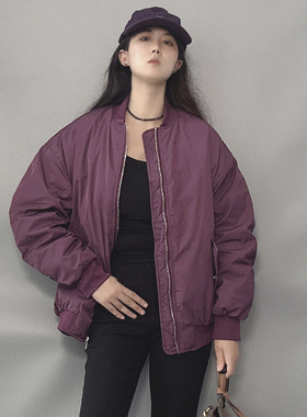 逆壳中性复古紫色棒球服棉衣男女款潮酷飞行员夹克外套棉服上衣
