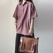 女男夏季 薄衬衫 vintage小众松弛感衬衣外套 复古港风桃皮绒短袖