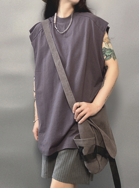 逆壳NZ 美式复古大码无袖纯棉冰凉感男女款紫色短袖T恤潮酷上衣
