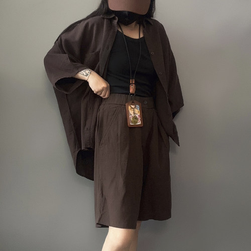 复古风棉麻五分中裤男女同款潮款