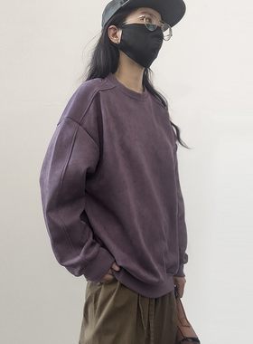 逆壳NZ 秋冬高级感长袖卫衣韩版紫色宽松男女款装翻皮绒休闲上衣