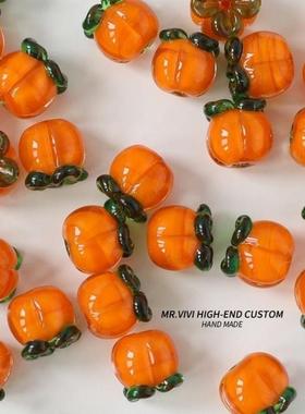 古法琉璃柿子手工琉璃耳环diy汉服发簪娘古风新娘头饰配件吊坠