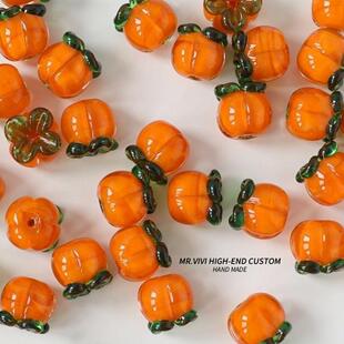 古法琉璃柿子手工琉璃耳环diy汉服发簪娘古风新娘头饰配件吊坠