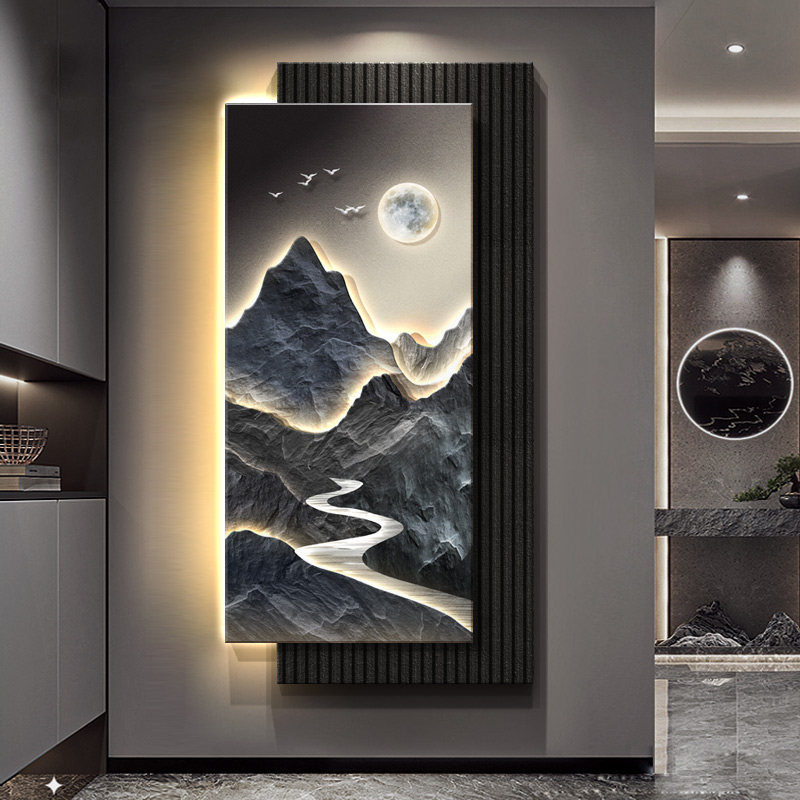 轻奢立体砂岩玄关山水挂画