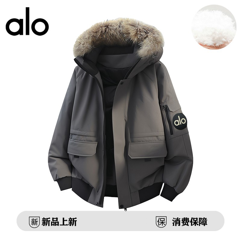 官方奥特莱斯品牌折扣 冬季羽绒服男连帽毛领90白鸭绒工装外套