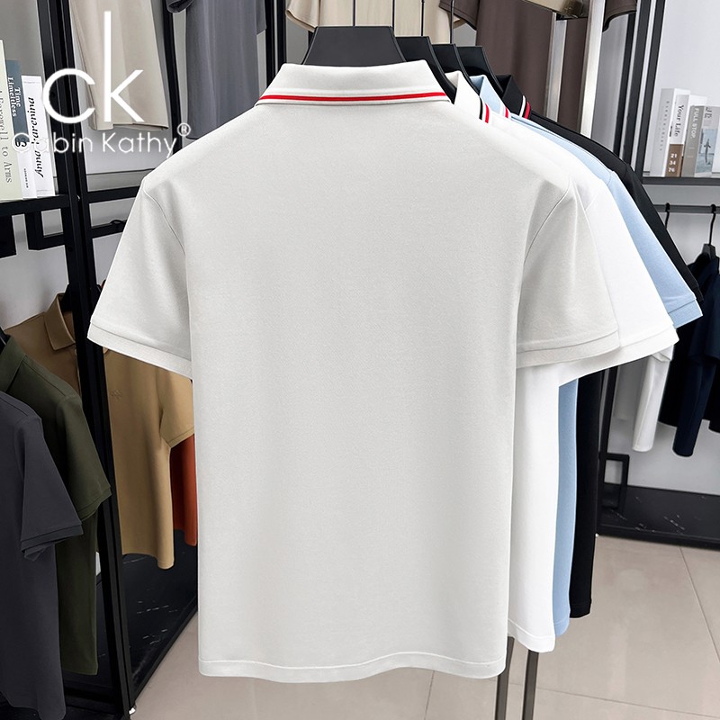 ck正品【海外撤柜】夏季新款翻领棉质t恤男士桑蚕丝高级Polo衫男