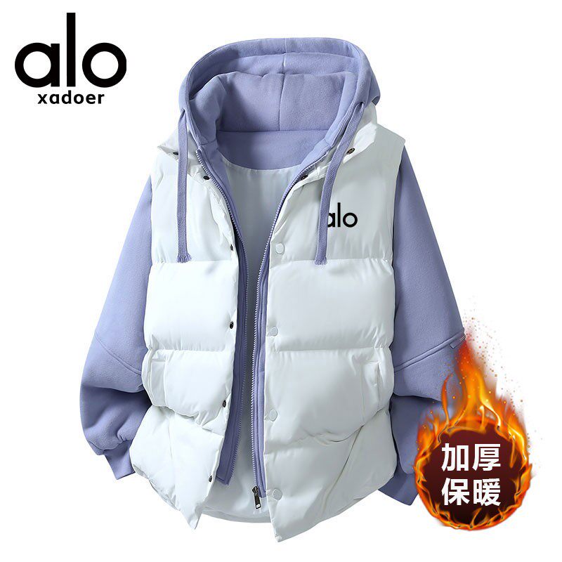 奥特莱斯冬季保暖假两件连帽棉衣加绒拼色棉服加厚棉服休闲潮流