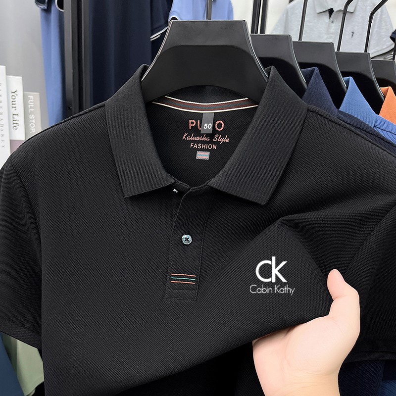 ck正品夏季纯棉商务休闲男士翻领短袖polo衫潮流薄款百搭高档上衣