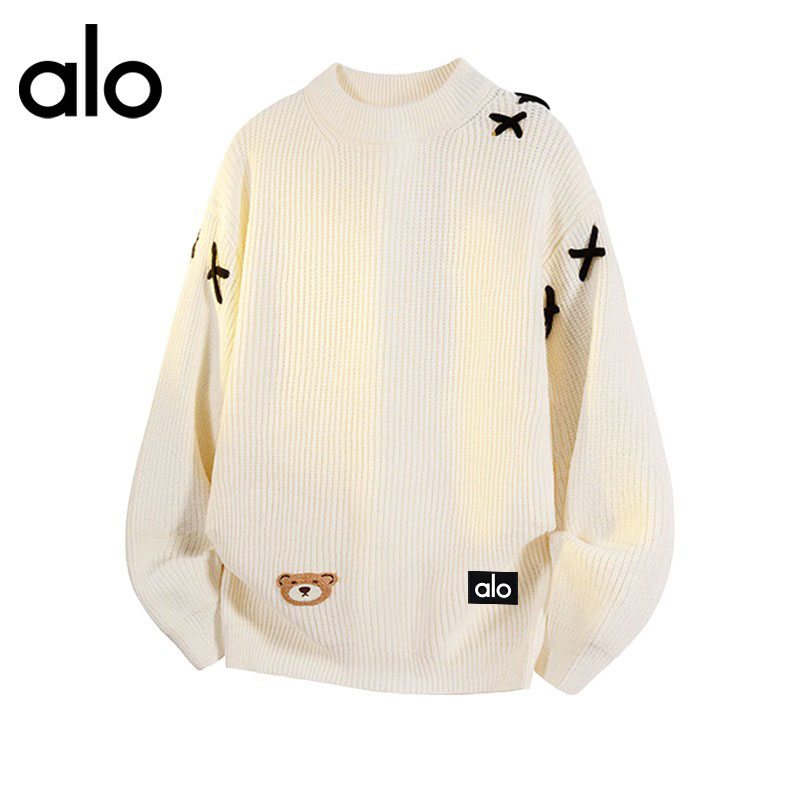 官方奥特莱斯】alo潮牌 秋冬季圆领毛衣时尚小熊情侣打底针织衫