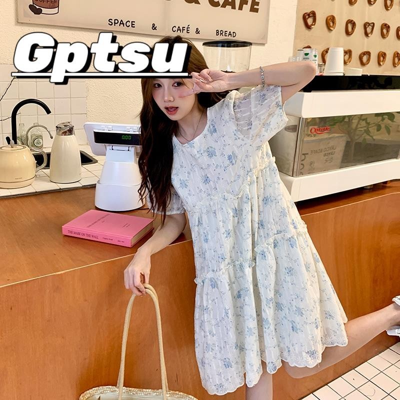 GPTSu法式甜美碎花初恋连衣裙女2025夏季韩版宽松显瘦减龄字短裙