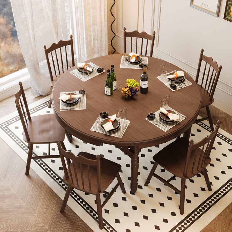 复古法式全实木餐桌椅组合伸缩桌