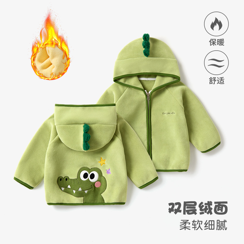 秋冬宝宝外套加厚奥利绒婴儿衣服韩系可爱幼儿外出服男女小童帽衫