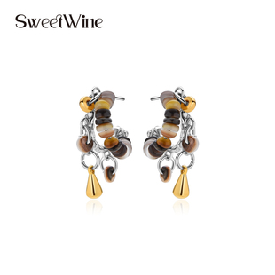 王玉雯同款 沙砾贝母元 SWEET 沙滩恋曲 素串珠耳环 WINE甜酒