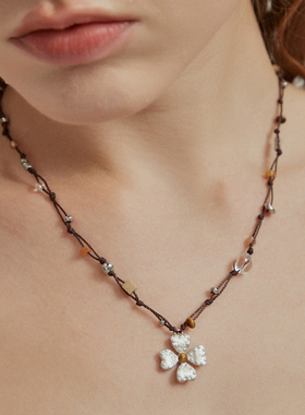 游牧系列虎眼石项链幸运草编绳