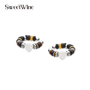 沙滩恋曲 甜酒 爱心贝母沙砾串珠耳骨夹无耳洞 WINE SWEET