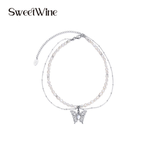 Wine天然淡水珍珠s925银蝴蝶项链女原创设计高级感轻奢小众 Sweet