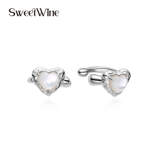沙滩恋曲 甜酒 白贝母爱心耳骨夹耳环 WINE SWEET