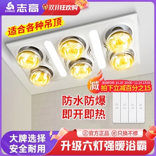 志高集成吊顶六灯灯暖浴霸300x60取暖灯泡浴霸照明换气三合一0灯