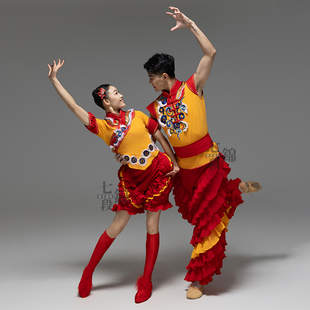开场舞欢喜同款黄色演出服秧歌舞蹈龙狮舞喜庆红色醒狮舞台表演服