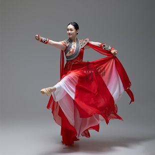 武侠风舞蹈服古典舞演出服雷霆振山河古装红色带飘剑舞表演服出租