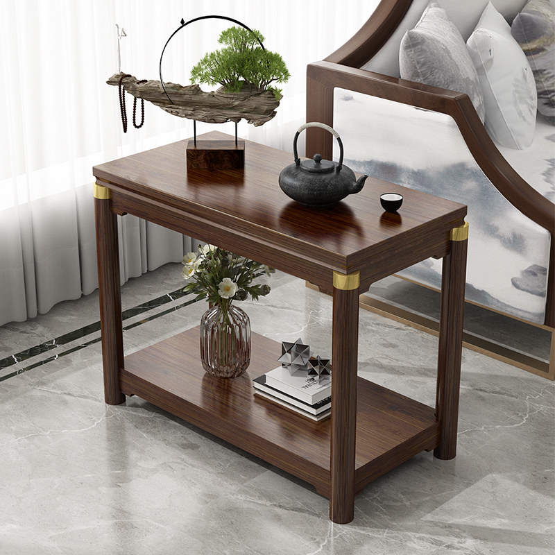 轻奢高级感沙发边几双层鱼缸式小茶几小桌子竹家用花架茶台侧边柜