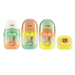 【优你客旗舰店】西班牙MILAN米兰无塑料橡皮擦卷笔刀两用2合1削笔器可爱创意糖果色学生用带护壳橡皮干净