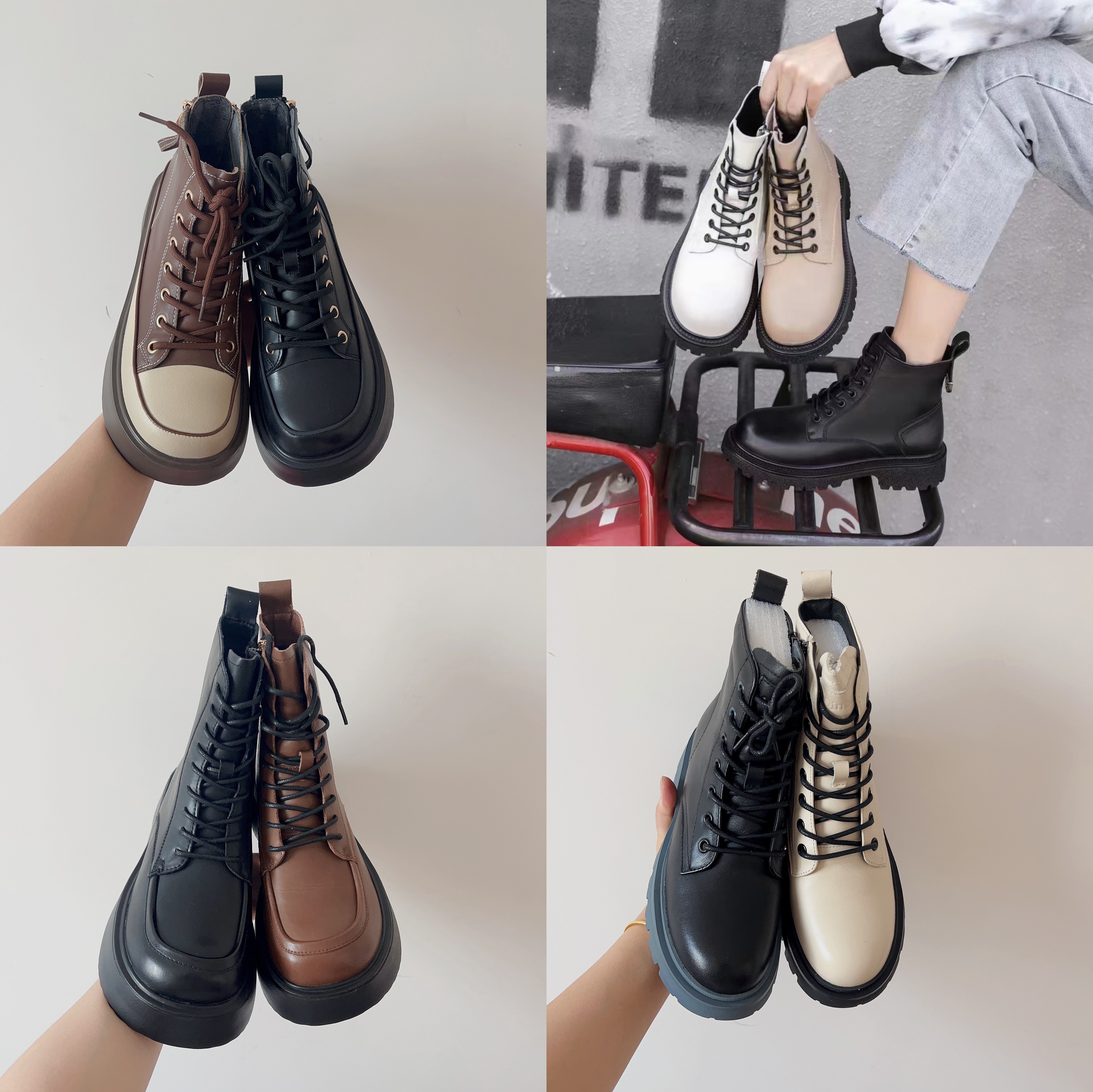 千佰莉马丁靴女2025新款秋冬复古厚底短靴增高英伦风加绒真皮靴子