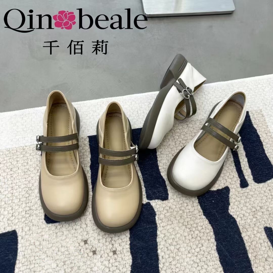 千佰莉2024法式复古配裙真皮玛丽珍单鞋女鞋新春夏季软底乐福皮鞋