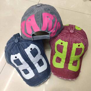 鸭舌帽夏季 明星同款 喷绘涂鸦字母BB棒球帽子做旧磨边水洗情侣款