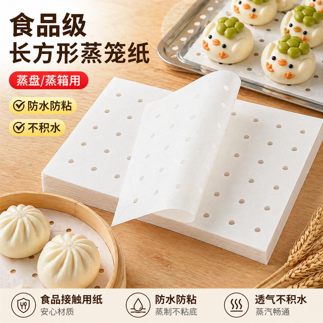 一次性蒸笼纸食品级专用长方形垫纸屉布不粘馒头大号烘培包子油纸