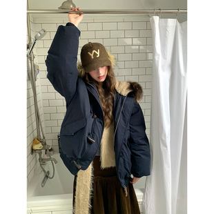 soolrok 松未韵一 大连帽披肩貂毛领90白鸭绒羽绒服女牛角扣外套