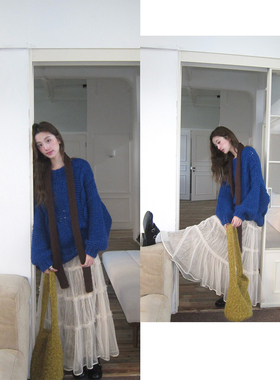 soolrok 松未韵一 网纱拼接金砖绒百褶裙女气质中长款半裙