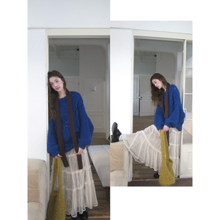 soolrok 松未韵一 网纱拼接金砖绒百褶裙女气质中长款半裙