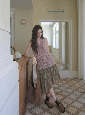 soolrok 松未韵一 木耳边v领设计抽绳无袖衬衫气质时髦上衣