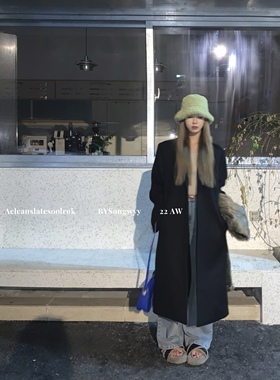 soolrok 松未韵一 Seoul 首尔画报 韩版宽松休闲百搭羊毛黑色大衣