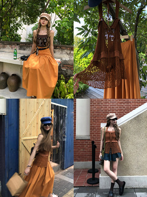 soolrok松未韵一南瓜色针织套装