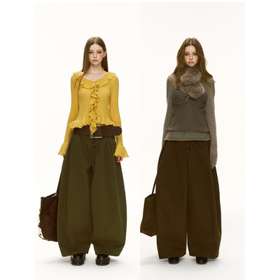 松未韵一磨毛双扣袢弯刀裤