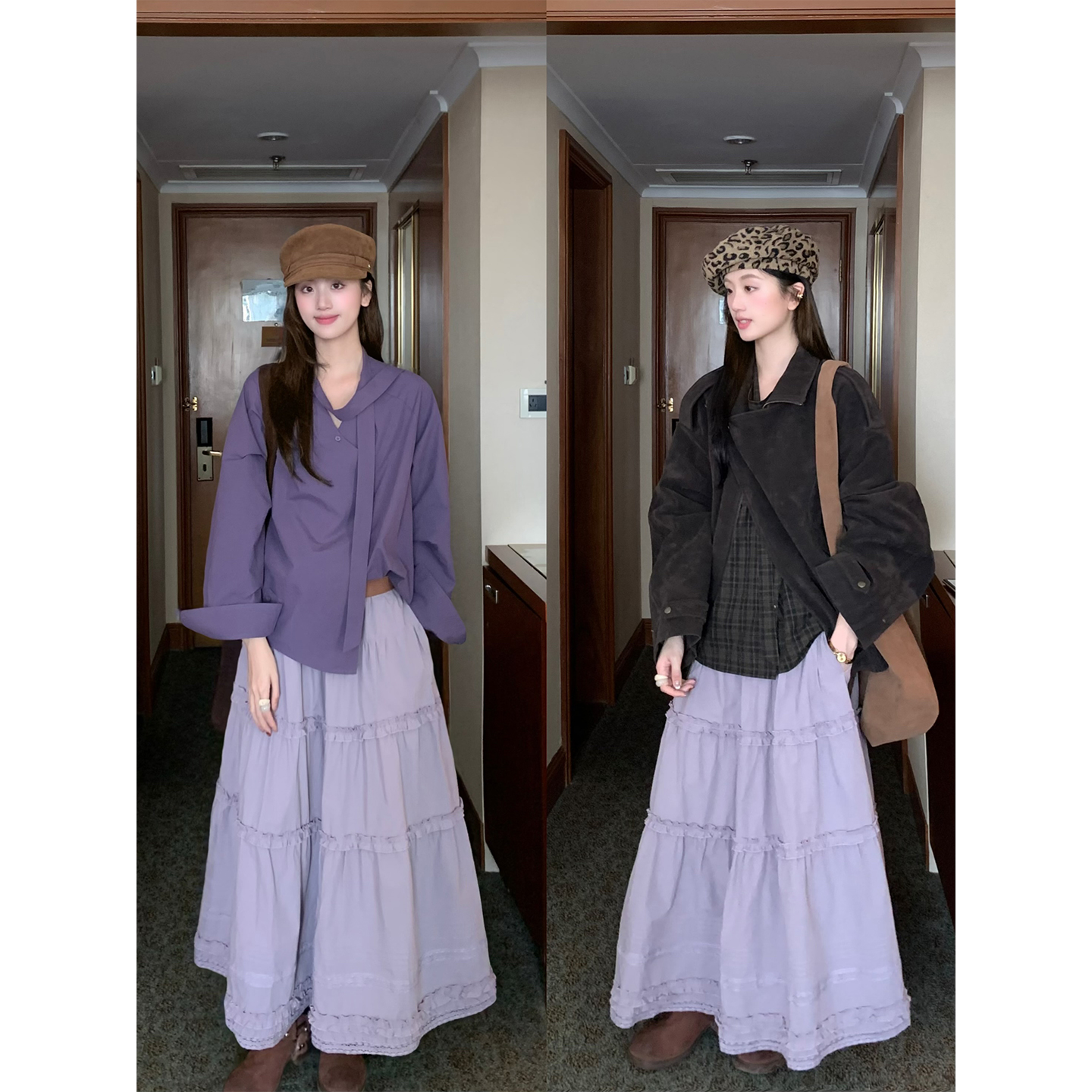 松未韵一重工木耳边塔克线半裙