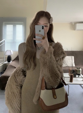 Soolrok 松未韵一 赫本迷迭 复古卷边针织吊带长裙女显瘦内搭裙子