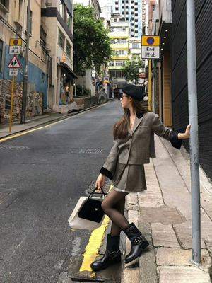 soolrok搜热评拼接混色西装套装