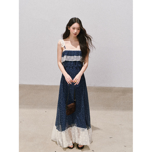 气质蕾丝拼接收腰连衣裙长裙女 两色法式 soolrok 松未韵一