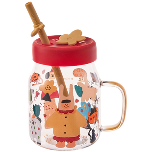 高颜值女孩爱画鸭耐高温大容量吸管玻璃水杯饮料杯奶茶牛奶杯子女