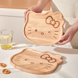 日式 卡通猫咪木质托盘零食点心盘面包盘儿童餐盘可爱实木甜品盘子
