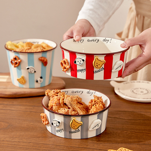 釉下彩纽扣小狗泡面碗小食碗多巴胺面碗零食炸鸡薯条全家桶沙拉碗