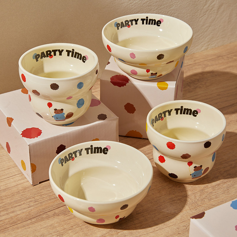 可爱卡通点点熊陶瓷餐具米饭碗甜品酸奶碗早餐牛奶杯水杯手握杯子,餐饮具,碗,淘宝优惠券,粉丝福利购,淘宝优惠卷