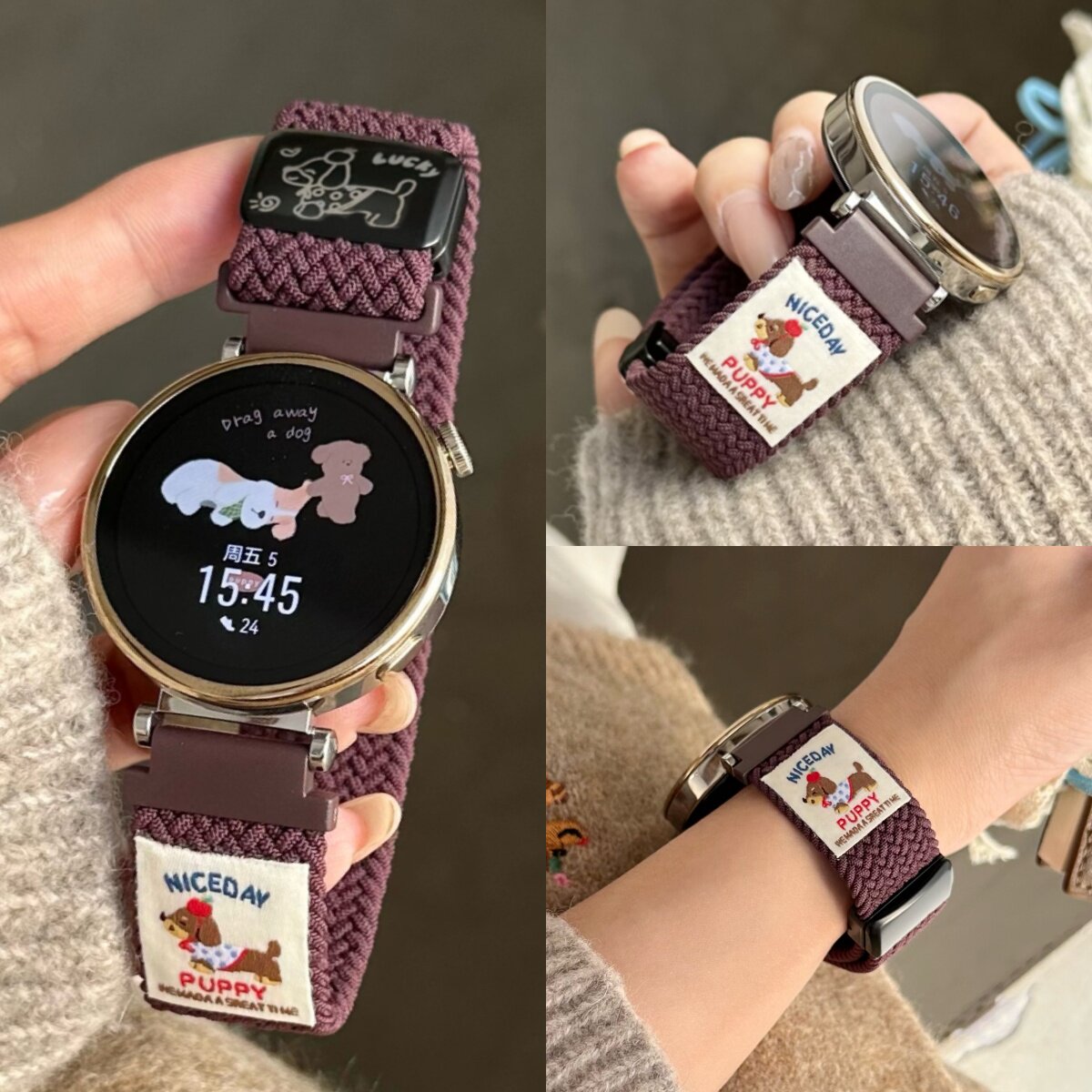 适用gt6/5华为41mm深樱桃色表带