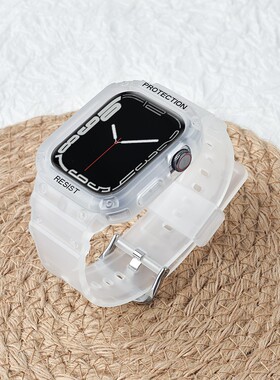 适用iwatchS10/S9苹果手表表带一体applewatch9/8代智能6配件5替换4腕带SE保护壳套7硅胶ultra2女3男款手表带