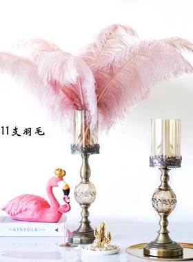 JK慕空间 复古美式羽毛浪漫桌面装饰烛台摆件 客厅玄关展示装饰i.