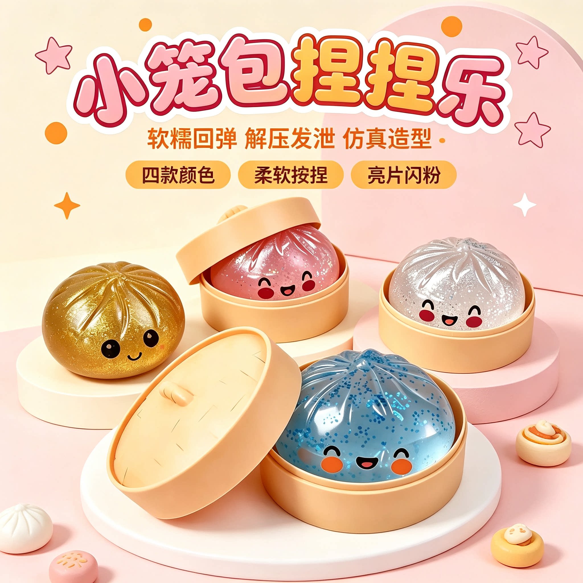 Dowmoo亮片蒸笼包子捏捏乐慢回弹